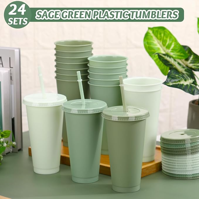 Skylety 36 Pcs Sage Green Plastic Cups - Image 4