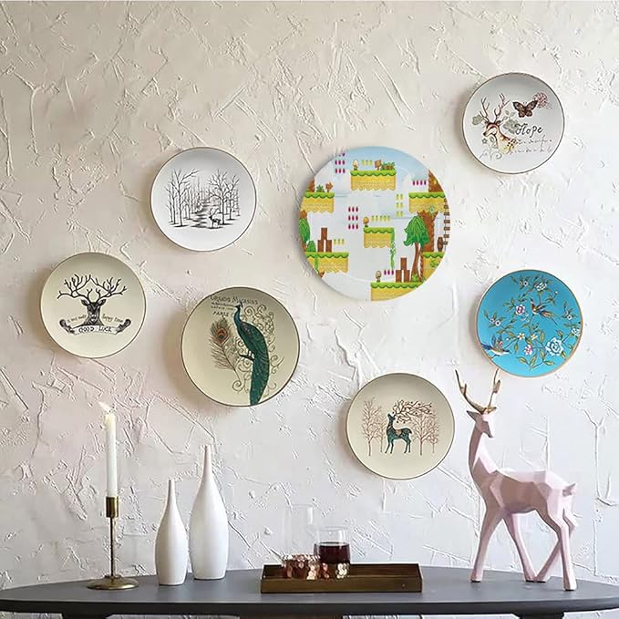 Ceramic Display Plate, Video Games Ceramic Hanging Decorative Plate, Cartoon Retro Computer Graphic Kids Western, 10 Inch, Household Custom Ceramic Plate, Multicolor