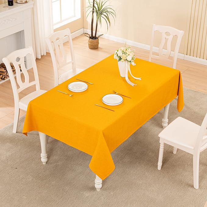 BALCONY & FALCON Rectangle Tablecloth Washable Wrinkle Resistant and Water Proof Table Cloth Decorative Linen Fabric Tablecloths for Dining Parties Kitchen Wedding and Outdoor Use (Golden, 55x95)