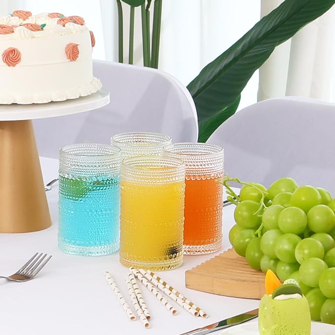 Moretoes 12 Oz Hobnail Drinking Glasses Set of 12 | Clear Highball Glasses Cups - Image 5