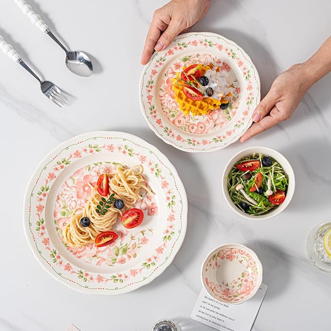 16-Piece Dinnerware Set for 4, Ceramic Plates and Bowls Sets, Microwave & - Image 4