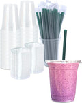 12 oz Clear Plastic Cups with Lids and STRAWS, Disposable Drinking Cups by Cappatua
