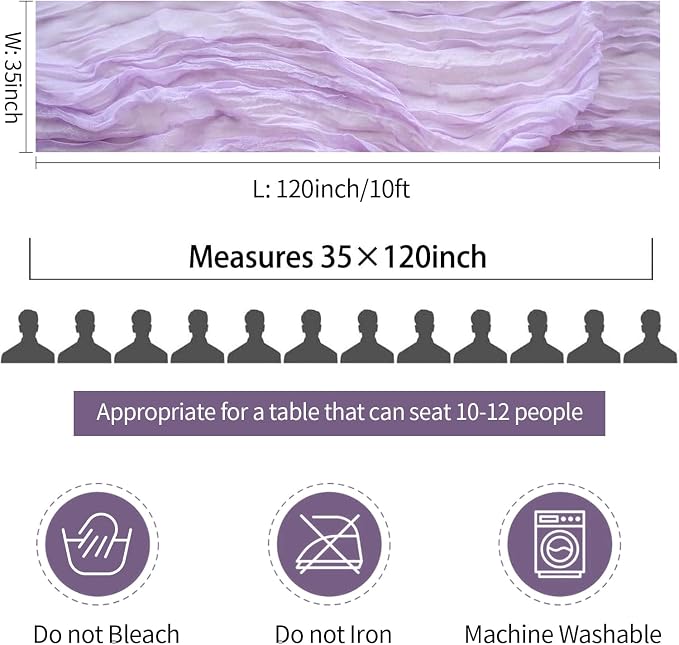 Lilac Purple Cheese Cloth Table Runner 35x120 Inch Boho Romantic 10ft Lavender - Image 6