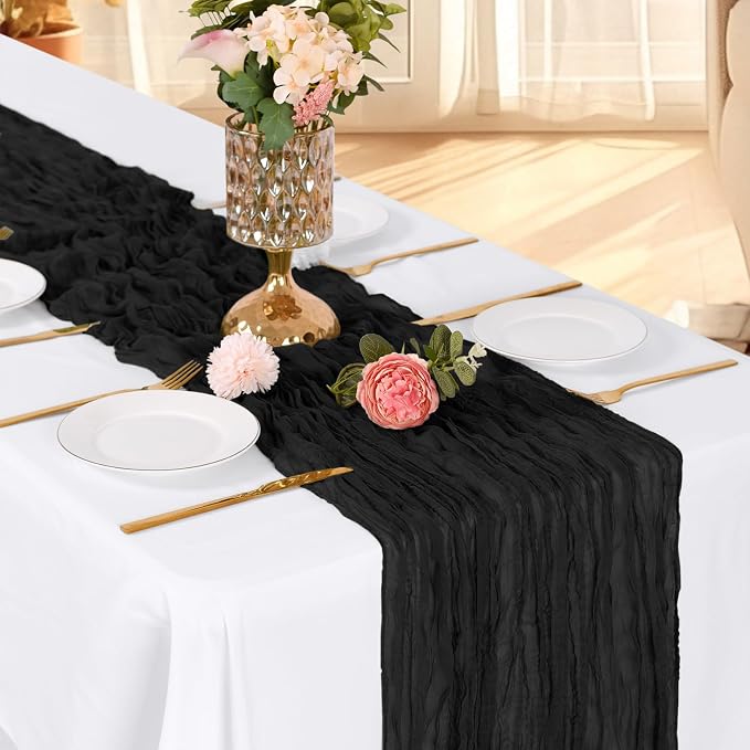 3 Pack Black Cheesecloth Table Runner, 17 x 108 Inch, Gauze Cheese Cloth Table - Image 3
