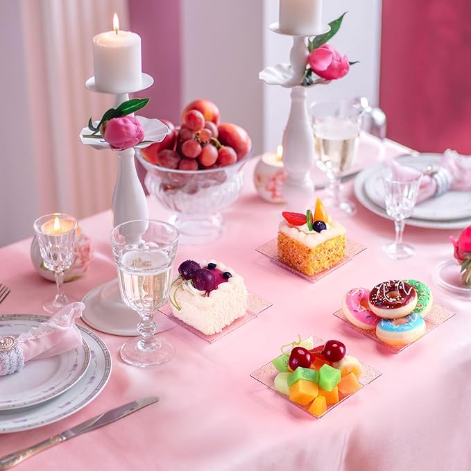 Zhehao 50 Pcs Plastic Dessert Appetizer Plates Disposable, 3.6 x 3.6 Inch Small Square Plastic Dessert Cake Plate for Party, Valentine's Day Wedding Birthday Bridal Baby Shower Supplies (Gold Clear)