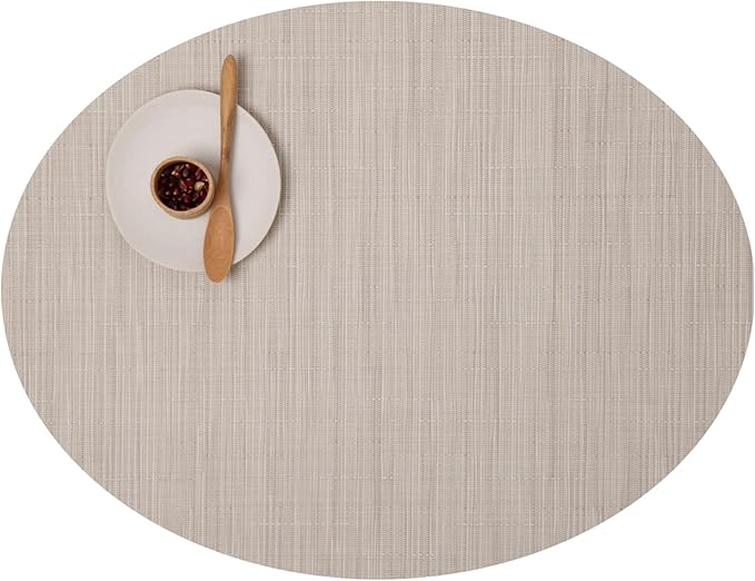 Chilewich Bamboo Placemats Set of 4 - Woven Oval Placemats - Reusable, Stain-Resistant, Indoor/Outdoor Tabletop Protection - 19" x 14" - Chino