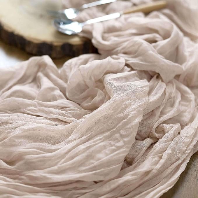 Efavormart 10ft Warm Beige Cheesecloth Table Runner - Image 7