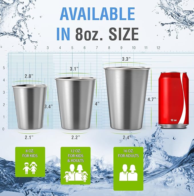 CHILLOUT LIFE Stainless Steel Kids Cups 8 oz - Stainless Steel Small Children Cups for Home & Outdoor Activities, BPA Free Unbreakable Premium Stackable Metal Drinking Glasses (4-Pack)