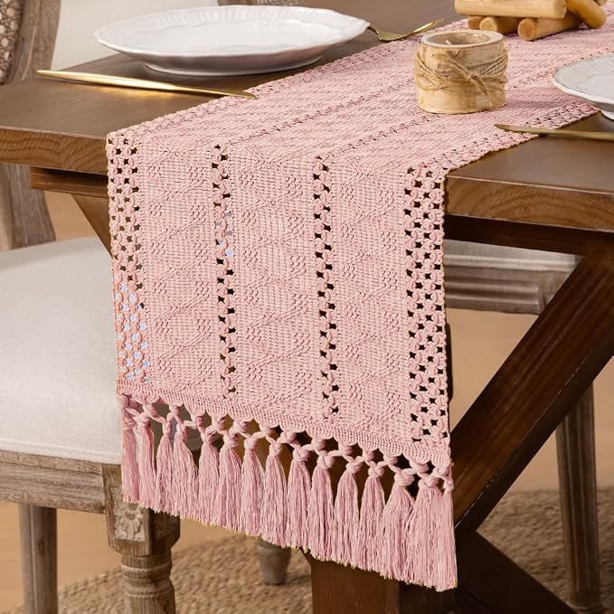 DeZerlor Boho Macrame Table Runner Spring Easter Farmhouse Woven Small Table - Image 2
