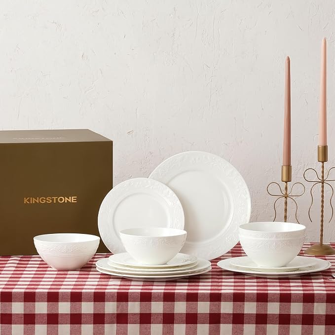 18Pcs Vintage Relief White Bone China Set, Service - Image 9
