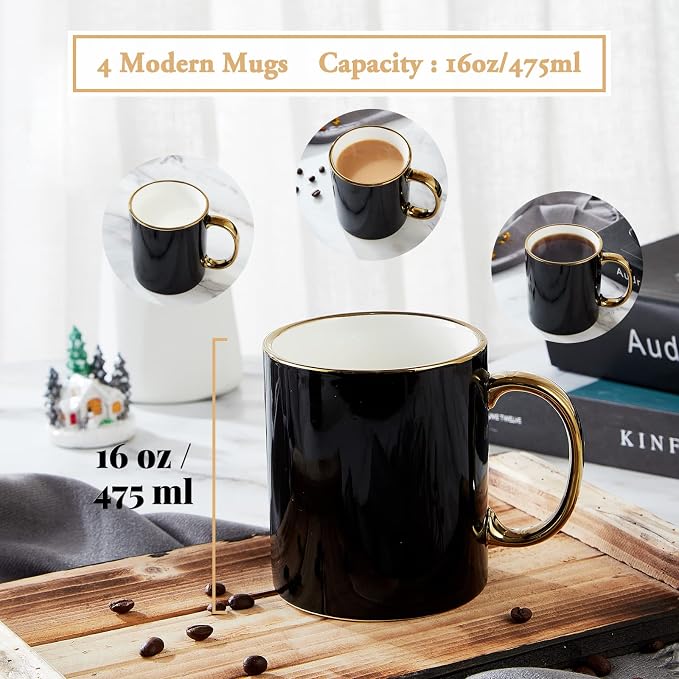 DUJUST Black Coffee Mug Set of 4, Modern & Stylish Design - Image 5