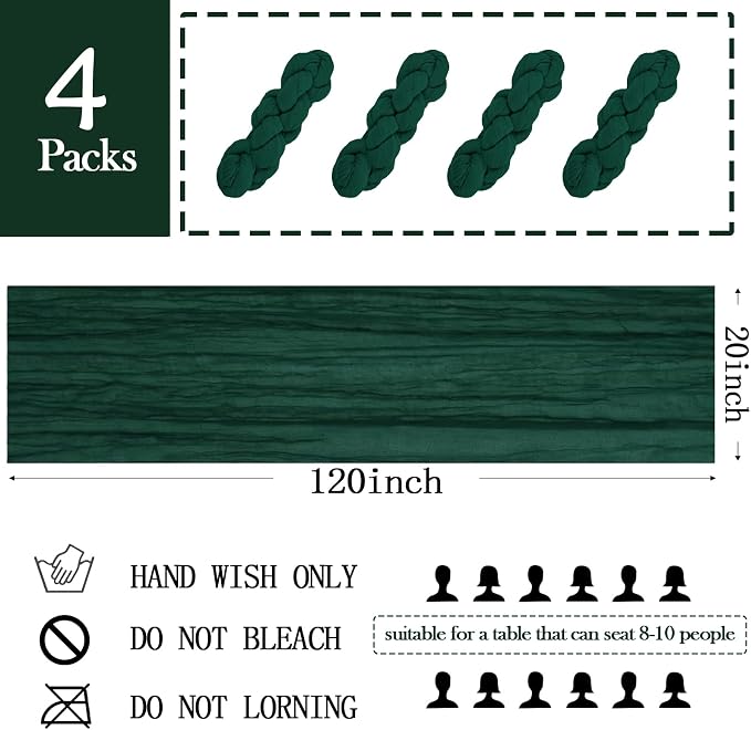 4 Pack Emerald Green Cheesecloth Table Runner 20 x 120 inch Gauze Table Runners - Image 2