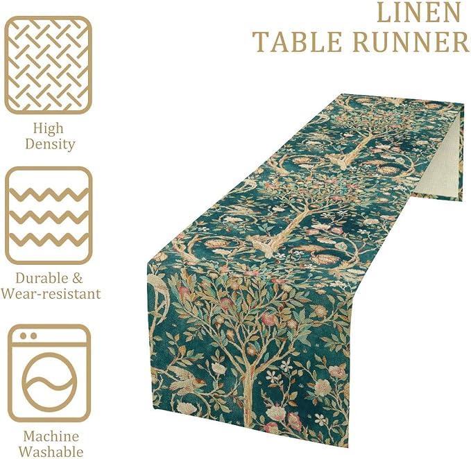 William Morris Original Design Vintage Flowers Green Botanical Printed Table - Image 4