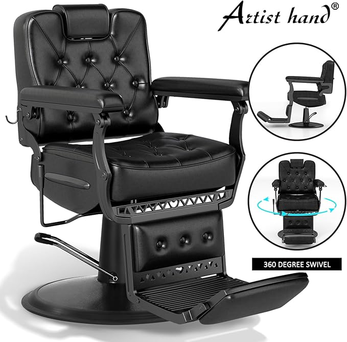 Artist hand Salon Chair, Hydraulic Barber Chairs for Barbershop, Vintage Barber Chair for Hair Stylist, Heavy Duty Barber Chair for Salon Spa Home