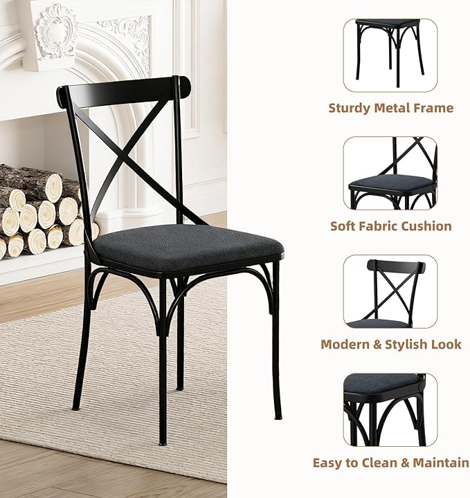 47" Round Dining Table Set for 4-6 People, Large Farmhouse Kitchen Dining Table Set with Chairs and Storage Rack, Metal Base Round Table for Home Dining Room Living Room (Cat table and 2 black chairs)