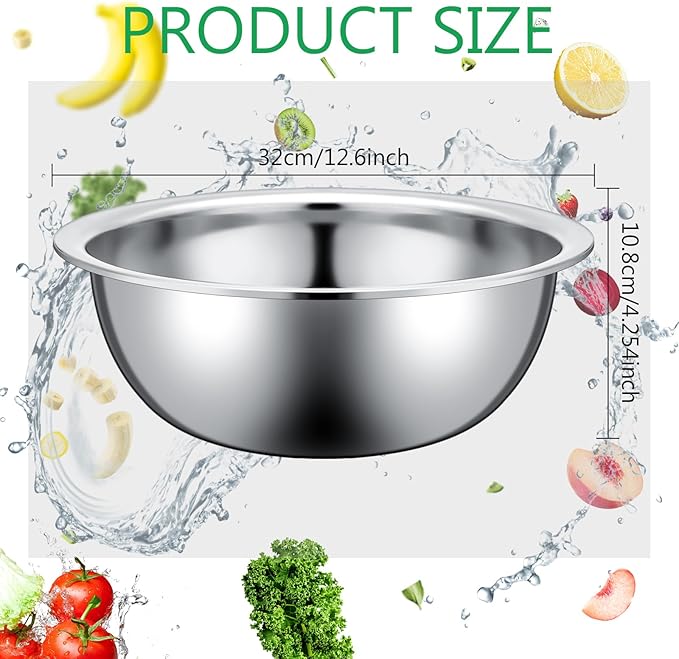 Pinkunn 12 Pcs Stainless Steel Mixing Bowls, Nesting Metal Salad Prep Bowls Bulk Reusable Baking Food Container Large Medium Small for Kitchen Hotel Restaurant Cooking, Silver (12.6 x 4.25 Inch)