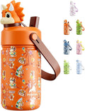 POWCAN 12 oz Kids Water Bottle Insulated: 2-in-1 Straw Spout Lid by POWCAN