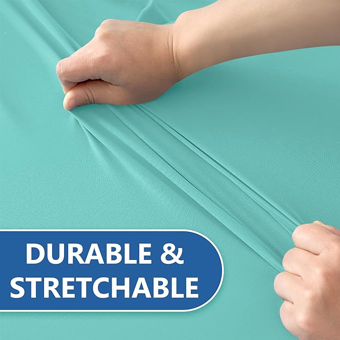 Stretch Table Cover for 4ft Rectangle Tables-8 Pack Aqua Blue Spandex Table Cloths with elastic-Folding Table for Party, Wedding, Vendor Booth Display, Banquet Buffet Event, Craft Trade Show