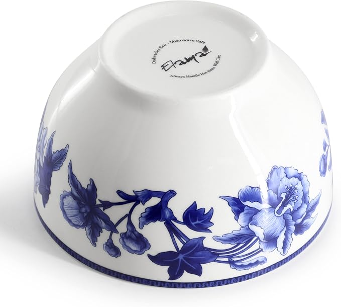 Elama Cattleya Orchid Design 16 Piece Round Porcelain Dinnerware Set in Blue - Image 8