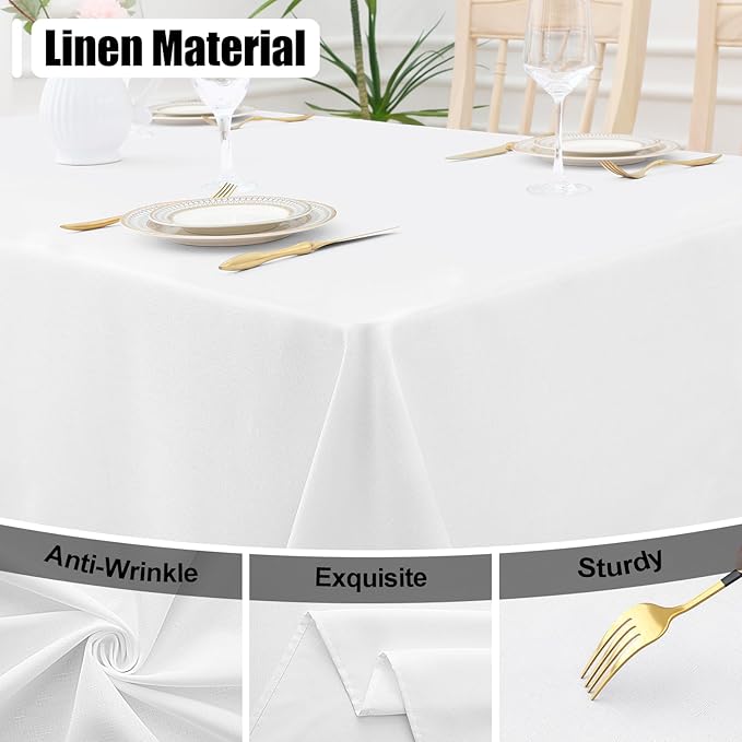 Smiry Rectangle Table Cloth Linen Textured, Waterproof Spillproof Anti-Wrinkle Burlap Tablecloth, Washable Decorative Fabric Table Cover for Dining, Party, Banquet, 60 x 84 Inch, White
