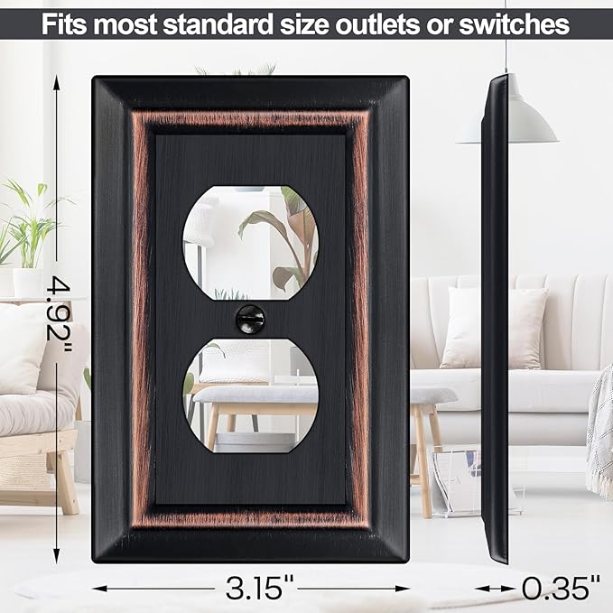 Metal Wall Plate for Electrical Outlets, Decorative Aged Bronze Switch Plates Outlet Cover, Light Switch Cover Plate, 1-Gang Wall Plates (Duplex Outlet, 6 Pack)