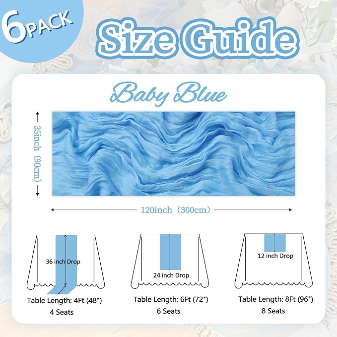 35 Pack Baby Blue Cheesecloth Table Runner 35 x 120 Inch - Image 2