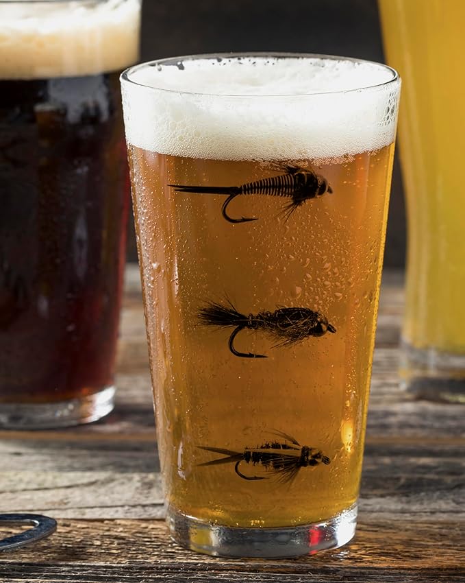 Black Lantern Fly Fishing Pint Glass One 16oz. Fly Fishiing Flies Beer Glass - 16oz. Capacity