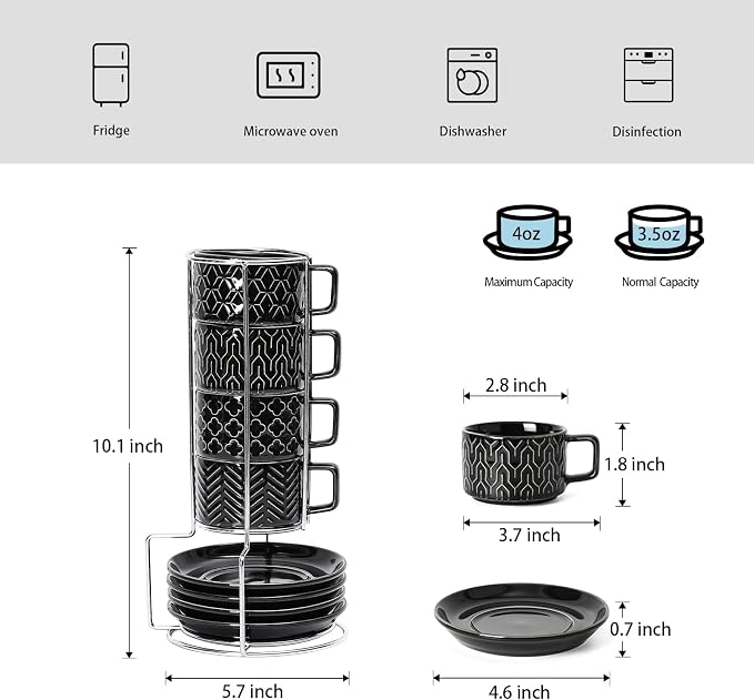 Sureasy 4 Ounce Ceramic Espresso Cups Set of 4 - Image 3