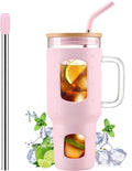 WINSA Glass Tumbler with Straw and Lid, 40 oz, Glass Water Bottles with Time by WINSA