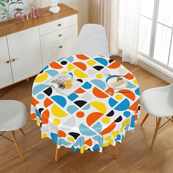 Laeacco 70 Inch Geometric Round Tablecloth Colorful Sector Circular Pattern Modern Abstract Art Print Table Cloth Washable Waterproof Wrinkle Free Table Cover for Kitchen Dining Picnic Party Decor
