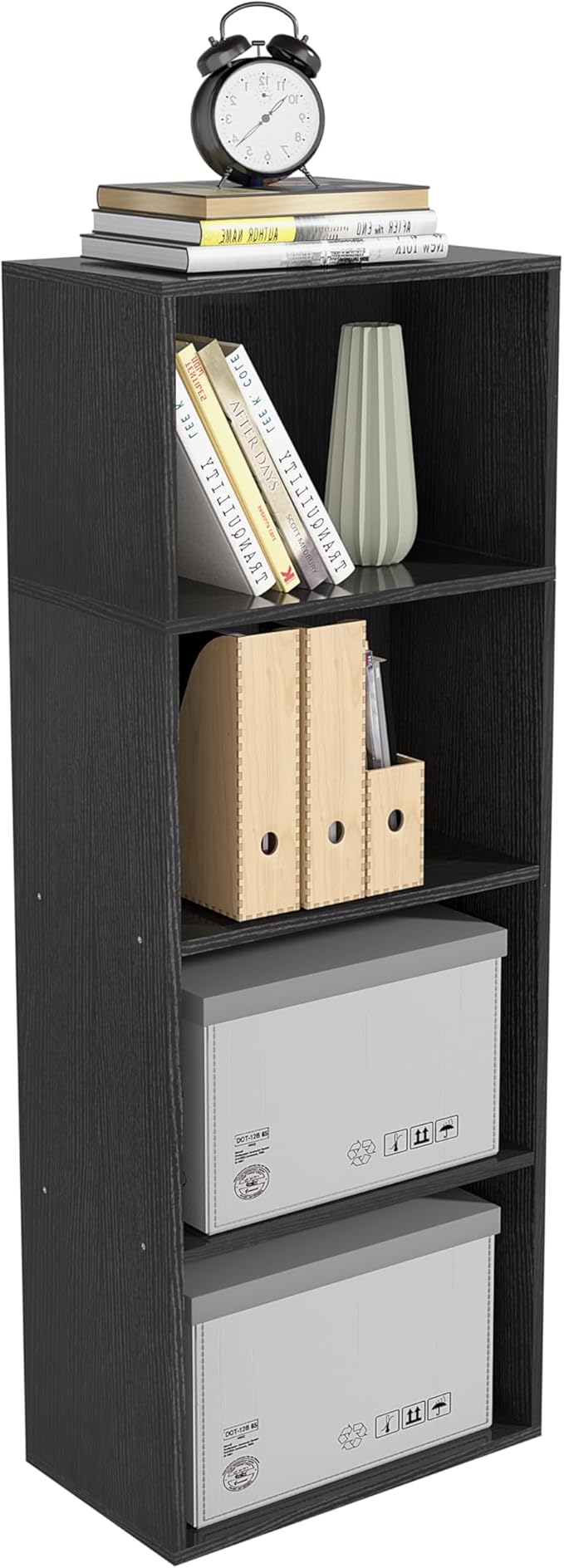 Wooden 4 Cube Storage Organizer, 4 Tier Tall Modern Bookshelf Freestanding Storage Display Organizer, Versatile Cubes Shelf and Cubby Unit for Living Room, Bedroom, Home Office 15.7inch