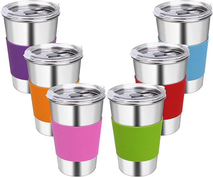 Water Tumbler with Lids, 6 Pack Stainless Steel Spill Proof Reusable Stacking 16oz Drinking Cups with Lids for Kids and Adults