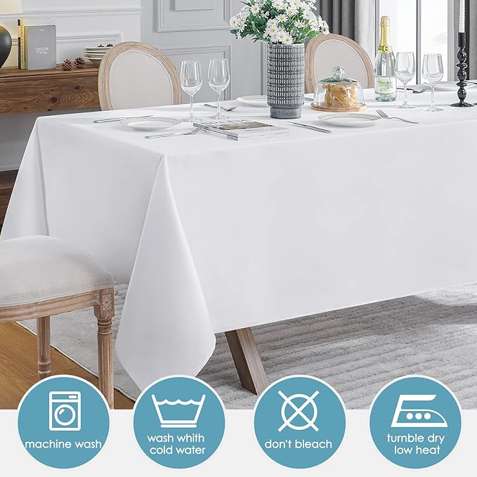VidaFete Tablecloth 90 * 156inch 2pack Rectangle Table Cloth Polyester, Stain Wrinkle Resistant Dining Table Cover for Kitchen Dinning Party Wedding Rectangular Tabletop Buffet Decoration(White)