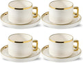 LETAOTAO Cappuccino Cups with Saucers, Coffee Mugs with Gold Trim Set of 4 | by LETAOTAO