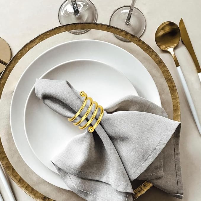 Gold Napkin Rings Set of 20, Round Metal Napkin Ring Holder, Napkin Cloth Holder Rings Gold Halloween Fall Thanksgiving Christmas Valentine Thankful Napkin Rings Coffee Dining Wedding Table Decor