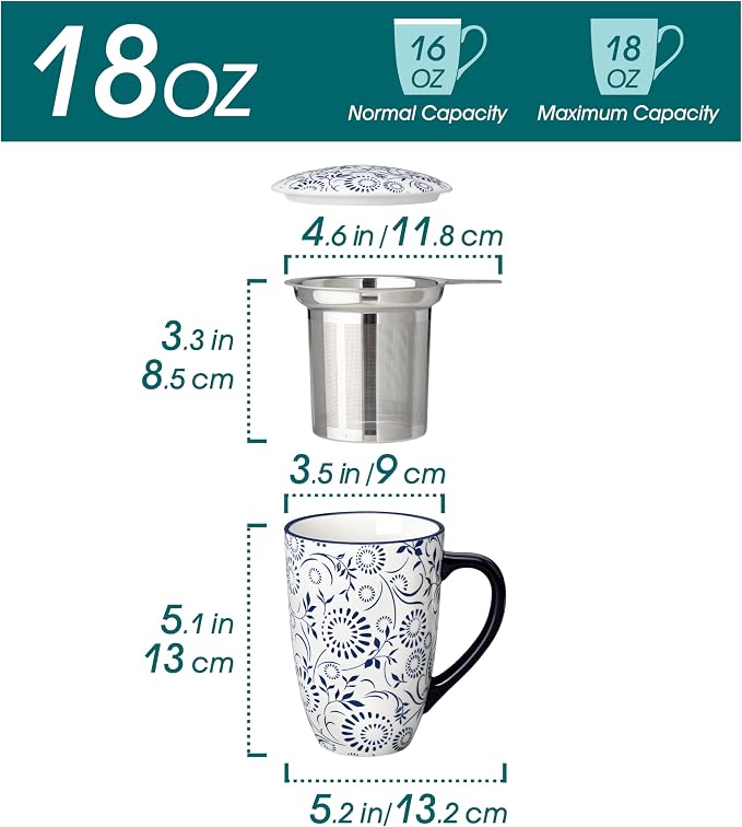 vancasso SELENE Porcelain Tea Mug, 18 oz Porcelain Tea Cup - Image 2