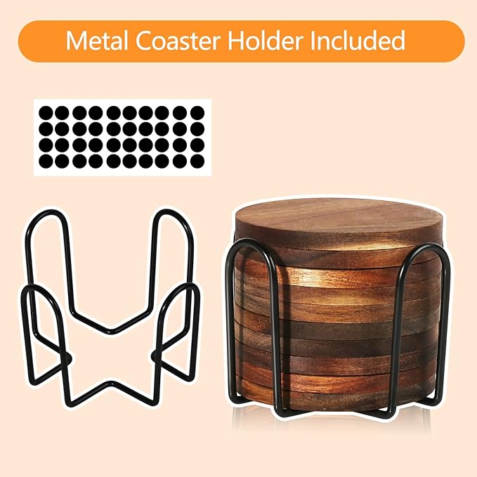 20 Pcs Wood Coasters with Holder, Wooden Coasters for Drinks Absorbent, Drink Coasters for Coffee Table, Modern Home Decor, Coaster Set for Table Protection, Office, Bar