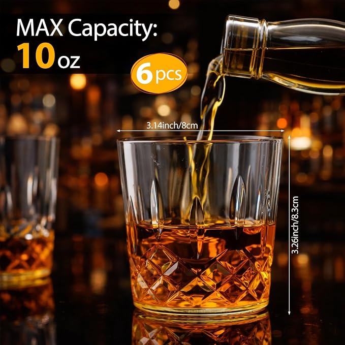 Yungyan 6 Pcs 10 oz Plastic Clear Whiskey Glasses, Old Fashioned Glasses - Image 2