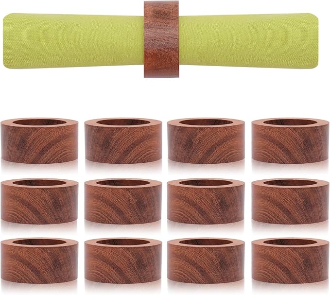 Handmade Acacia Wooden Napkin Rings Set of 12, Wood Napkin Holders by ARNCRAFT