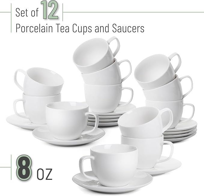 BTaT- Cappuccino Cups with Saucers 8 oz, Au Lait, Flat White, Dishwasher - Image 2