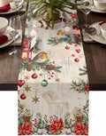 Christmas Poinsettia Table Runner 72 Inches Long, Winter Xmas Balls Birds Table by Unknown