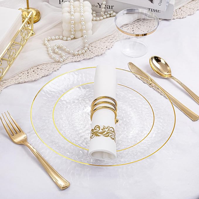 Rubtlamp 100Pcs Clear Gold Plastic Plates, Disposable Plates - Image 3