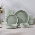 E-far 16-Piece Plates and Bowls Sets - Stoneware Dinnerware Sets with Pasta Bowls for 4 | Microwave & Dishwasher Safe Kitchen Modern Dish Set, Speckled Green