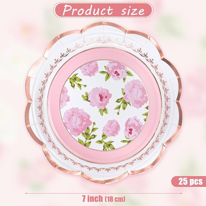 WRAPAHOLIC 25Pcs Floral Paper Plates - Image 2