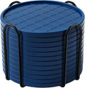Coasters,Drink Coasters Set of 8 with Holder (Navy Blue, 12pcs)