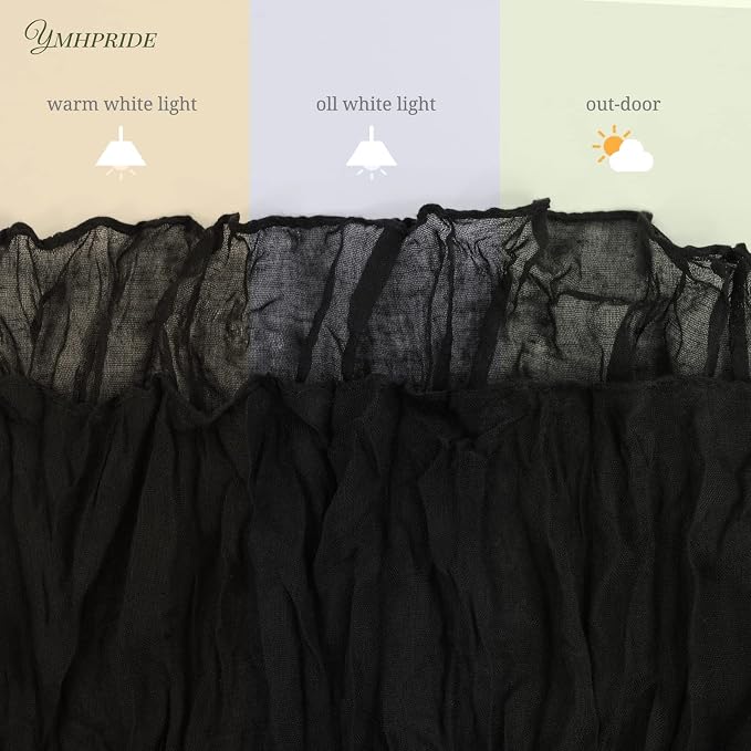 YMHPRIDE 12 Pack Cheesecloth Table Runner 35x120in Black Table Runner | Boho - Image 5
