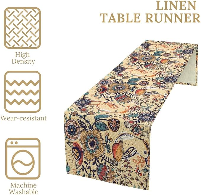 Vintage Paisley Table Runner, Boho Beige Paisley Flower Leaves Print Table - Image 4