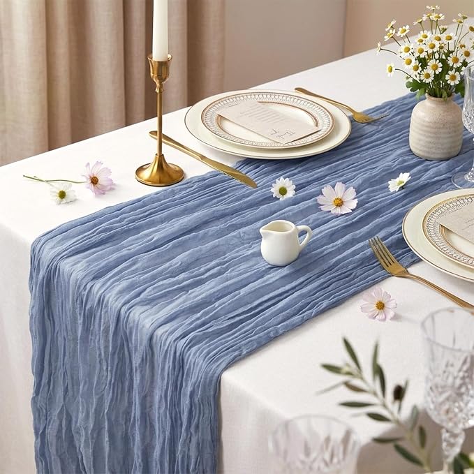 10 Pack Dusty Blue Cheesecloth Table Runner 17 x 108 Inch | Boho Gauze Fabric - Image 3