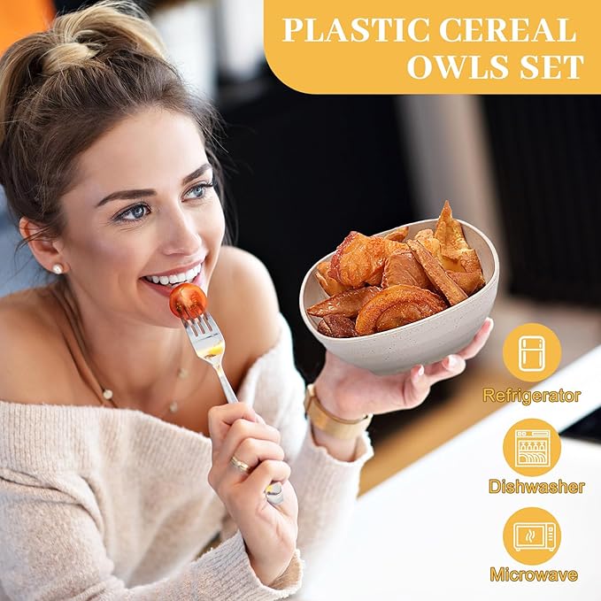 Gejoy 64 Pcs Unbreakable Cereal Reusable Wheat Straw Lightweight Bowls Microwave and Dishwasher Safe Soup Fiber Bowls for Kitchen Serving Salad Rice Snacks(Beige)