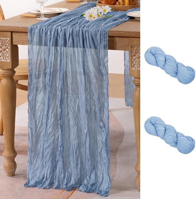 2 Pack Dusty Blue Cheesecloth Table Runner 10ft Boho Gauze Centerpiece | by MLMC